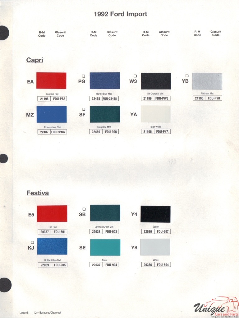 1992 Ford Paint Charts Import Rinshed-Mason